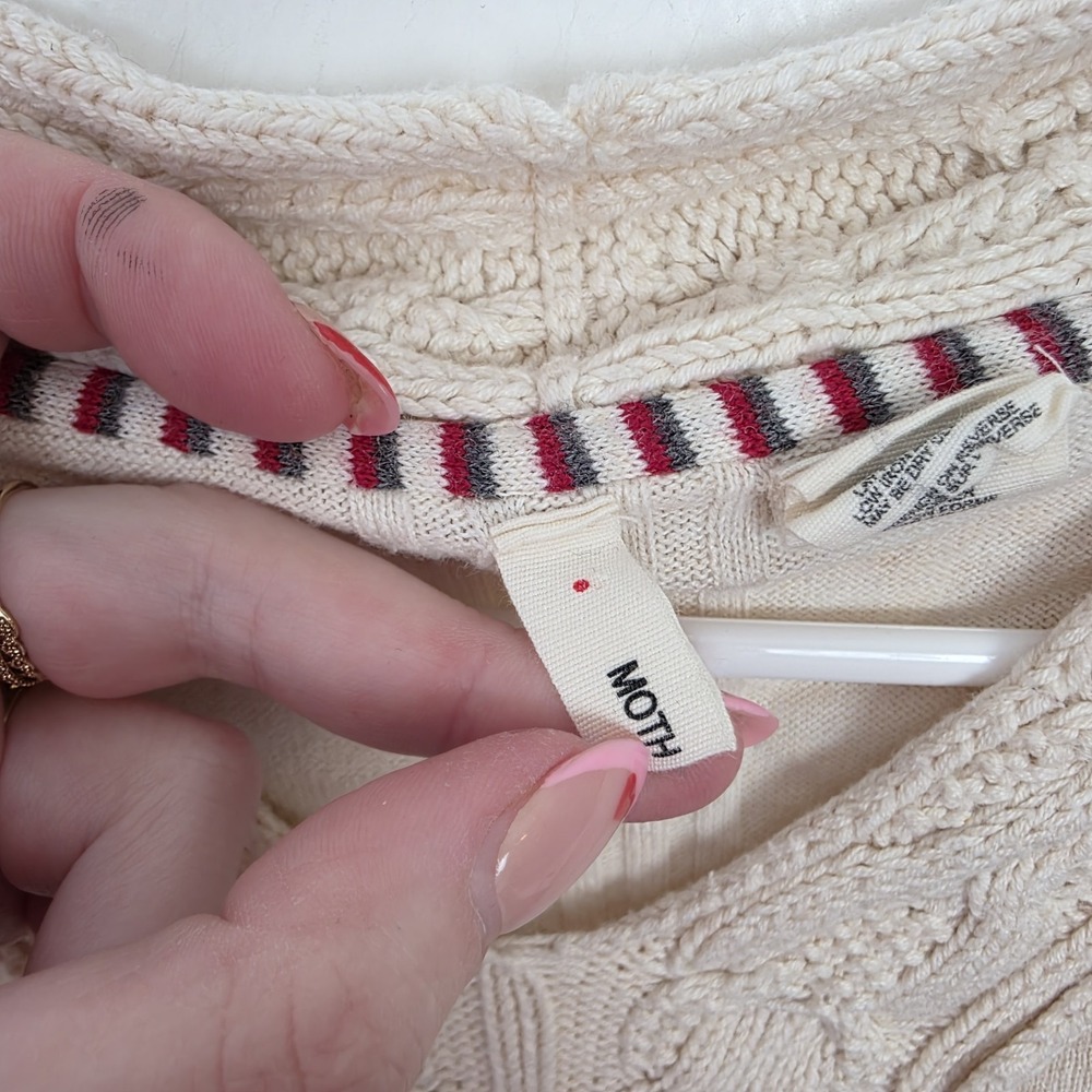 MOTH Anthropologie Cream Knit Half Sleeve Cropped Neutral Sweater Size Small - Picture 3 of 7